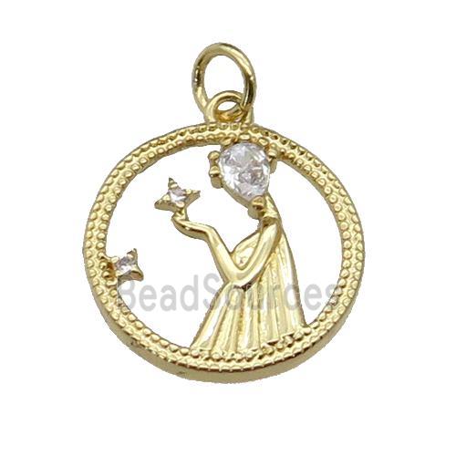 copper Beauty pendant pave zircon, circle, gold plated