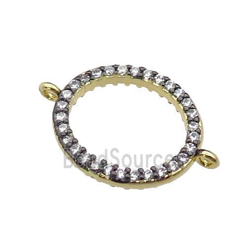 copper circle connector pave zircon, gold plated