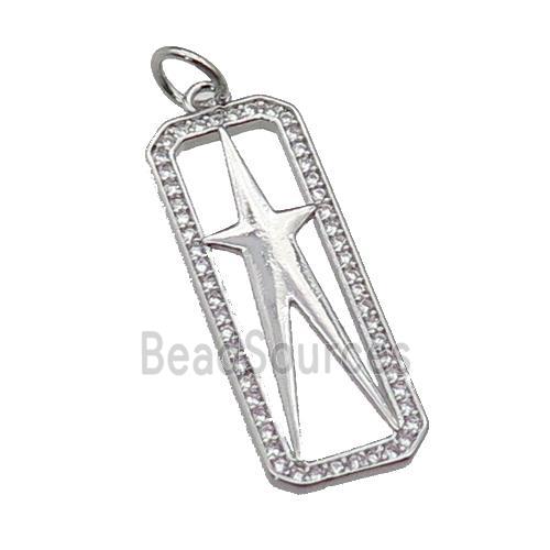 copper rectangle star pendant pave zircon, platinum plated