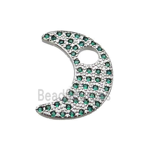 copper moon pendant pave green zircon, platinum plated