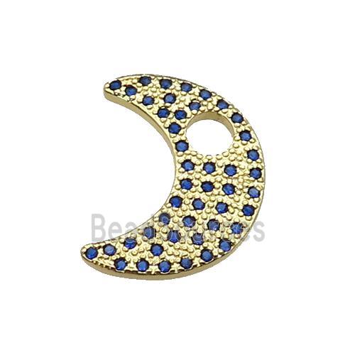 copper moon pendant pave blue zircon, gold plated