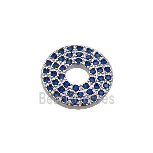 copper circle pendant pave blue zircon, platinum plated