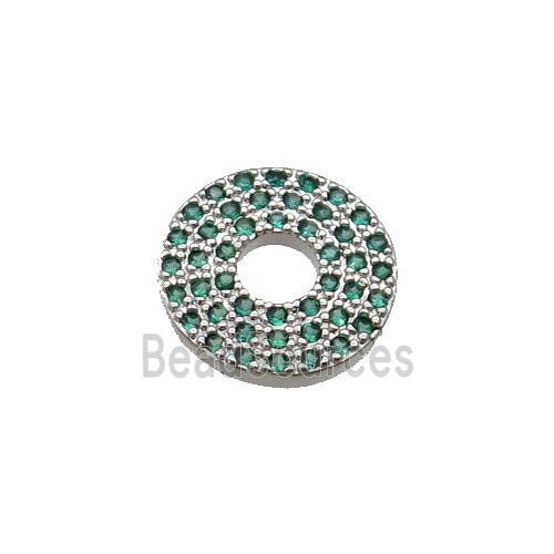 copper circle pendant pave green zircon, platinum plated