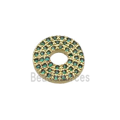 copper circle pendant pave green zircon, gold plated