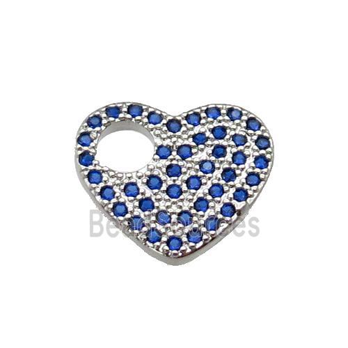 copper Heart pendant pave blue zircon, platinum plated