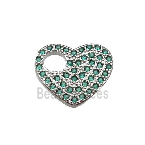 copper Heart pendant pave green zircon, platinum plated