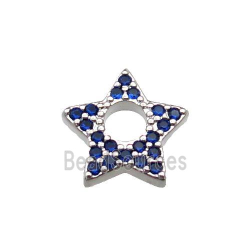 copper star pendant pave blue zircon, platinum plated