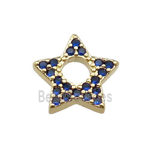 copper star pendant pave blue zircon, gold plated