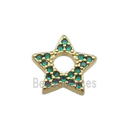 copper star pendant pave green zircon, gold plated