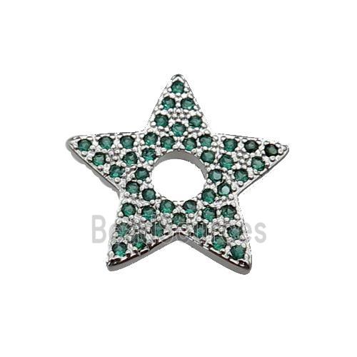 copper star pendant pave green zircon, platinum plated