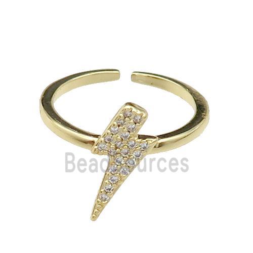 copper Ring pave zircon, lightning, adjustable, gold plated