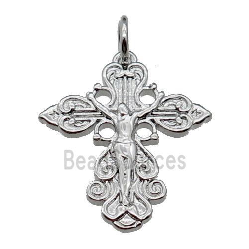 copper crucifix cross pendant, jesus, platinum plated