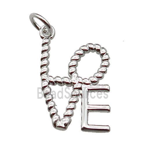 copper LOVE pendant, platinum plated