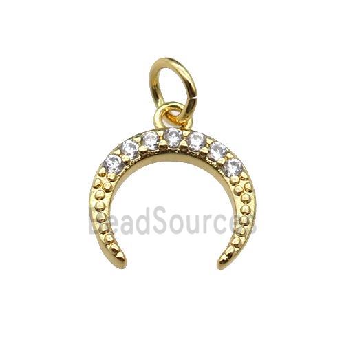 copper crescent moon pendant paved zircon, gold plated