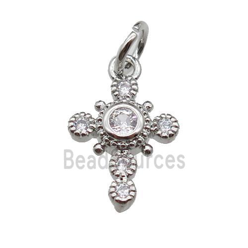 copper cross pendant pave zircon, platinum plated