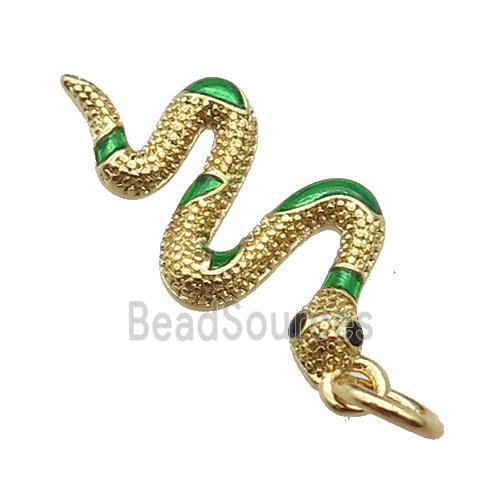 copper Snake pendant, green enamel, gold plated