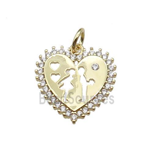 copper Heart pendant pave zircon, couple, gold plated