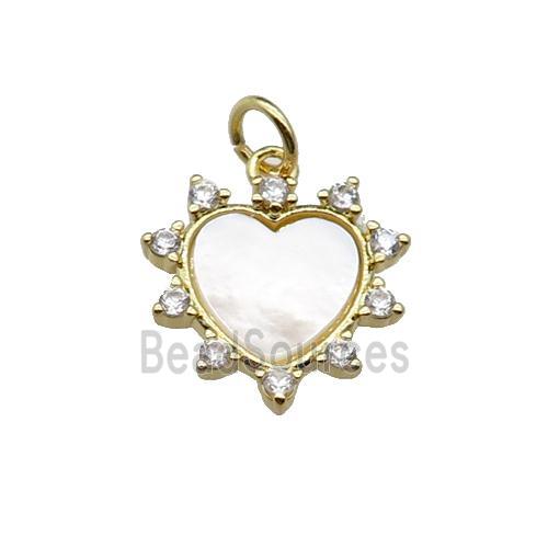 copper Heart pendant pave shell, zircon, gold plated