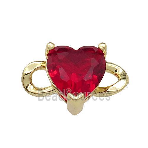 copper Heart connector pave red zircon, gold plated