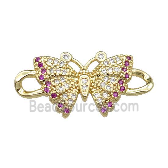 copper Butterfly connector pave zircon, gold plated