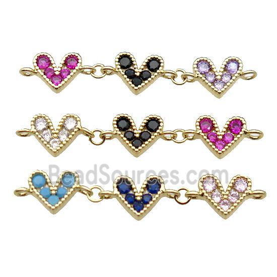 copper Heart connector pave zircon, mixed, gold plated