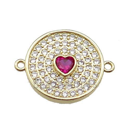 copper circle heart connector pave zircon, gold plated