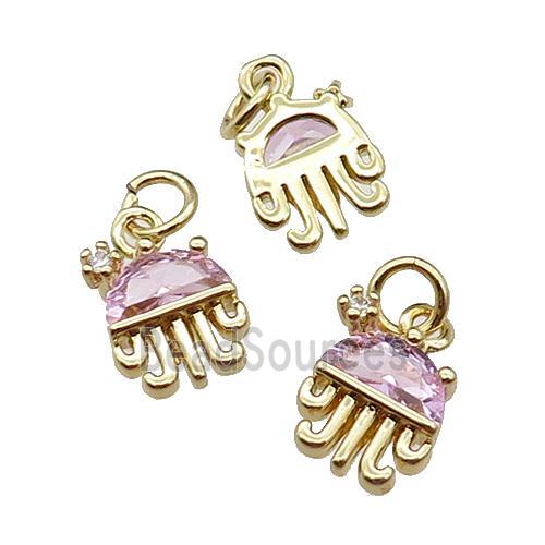 copper Octopus pendant pave pink zircon, gold plated