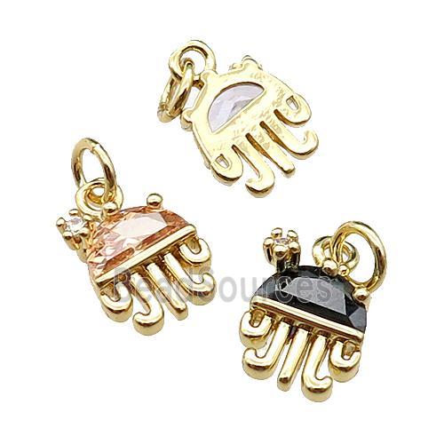 copper Octopus pendant pave zircon, mixed, gold plated