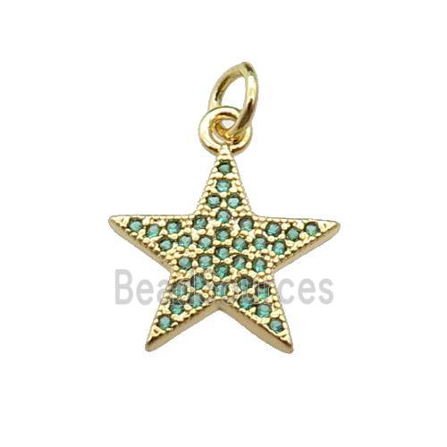 copper star pendant pave green zircon, gold plated