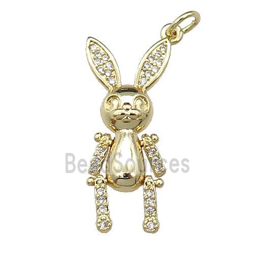 copper rabbit pendant pave zircon, gold plated