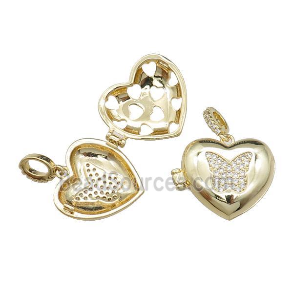 copper Heart wishbox pendant pave zircon, butterfly, gold plated