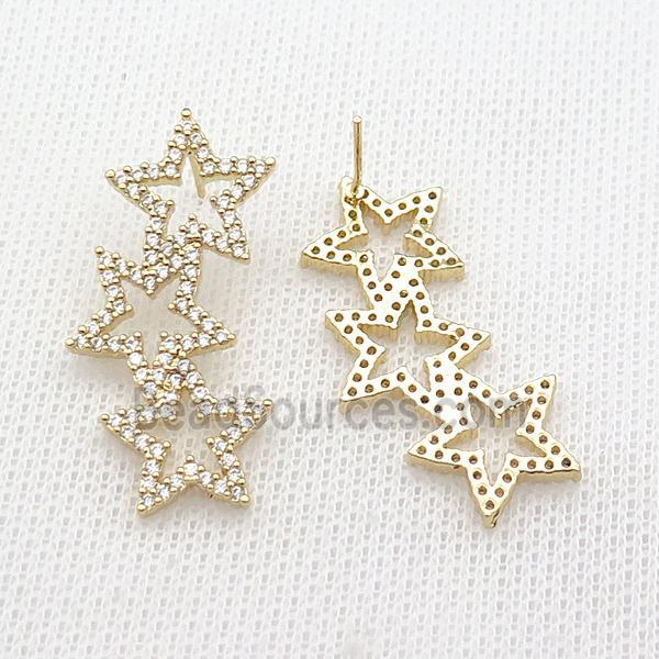 copper Stud Earring pave zircon, starlink, gold plated