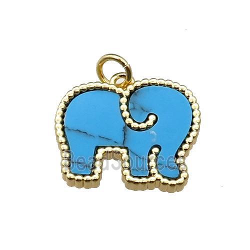 copper Elephant pendant pave turquoise, gold plated