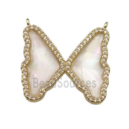 copper Butterfly pendant pave shell, zircon, 2loops, gold plated