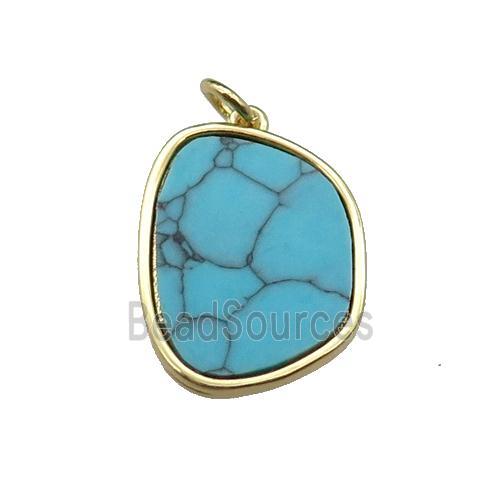 copper pendant pave turquoise, gold plated