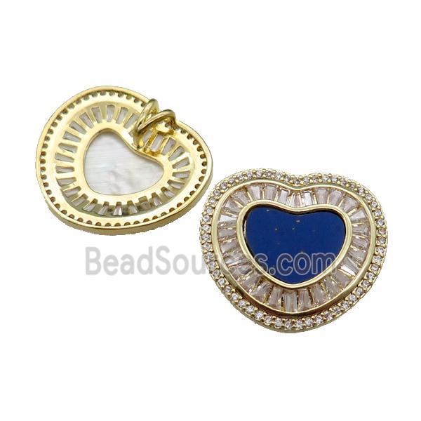 copper heart pendant pave lapis zircon, gold plated