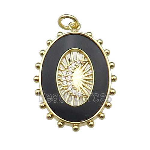 copper oval pendant pave blackstone zircon, moon, gold plated