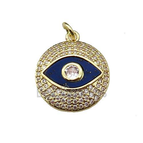 copper circle Eye pendant pave lapis zircon, gold plated