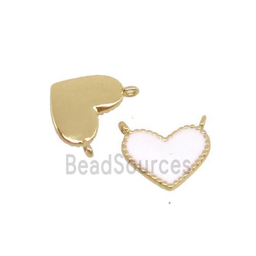 copper Heart pendant with white enamel, 2loops, gold plated