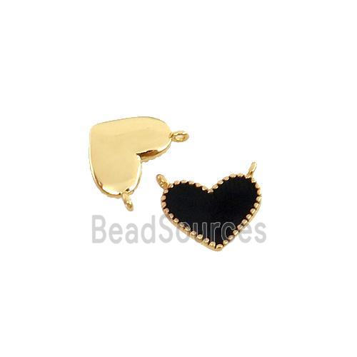 copper Heart pendant with black enamel, 2loops, gold plated