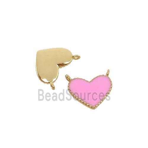 copper Heart pendant with pink enamel, 2loops, gold plated