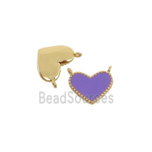 copper Heart pendant with lavender enamel, 2loops, gold plated