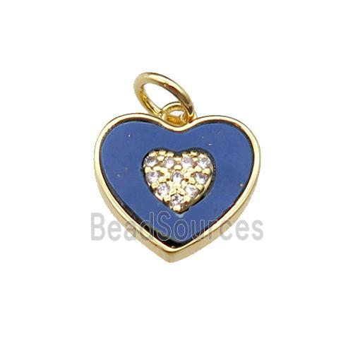 copper Heart pendant pave lapis zircon, gold plated