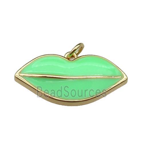 copper Lip pendant, green enamel, gold plated