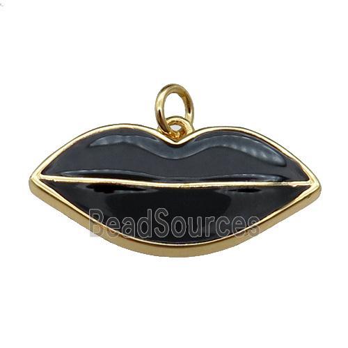 copper Lip pendant, black enamel, gold plated