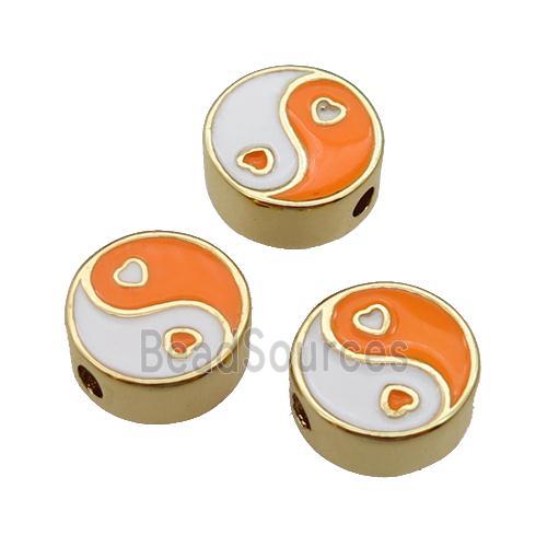 copper Taichi Beads orange enamel, gold plated