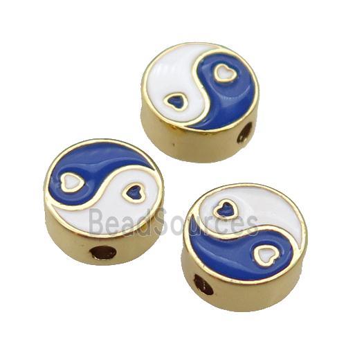 copper Taichi Beads blue enamel, gold plated