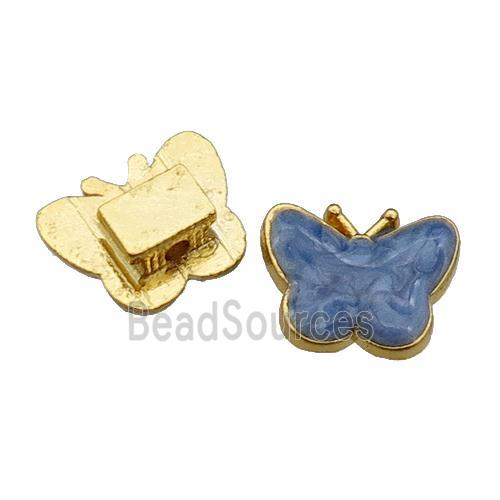 copper Butterfly Beads with blue enamel, gold plated