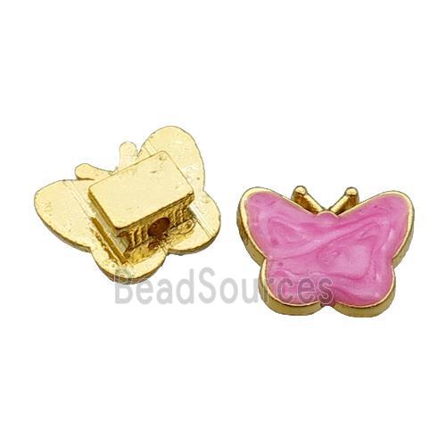 copper Butterfly Beads with pink enamel, gold plated