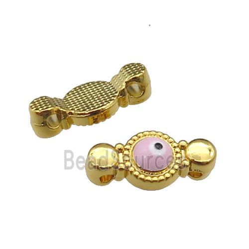 copper Evil Eye connector with pink enamel, gold plated